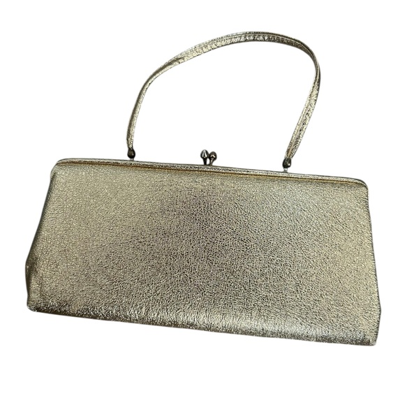 Vintage 60’s Metallic Elegant Gold Silver Clutch Top Handle Bag - Picture 2 of 9